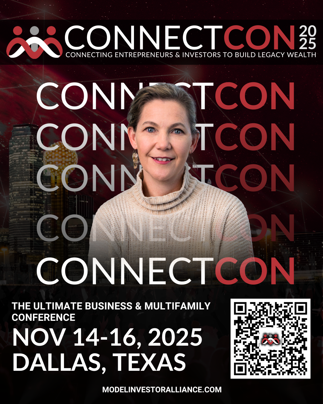 ConnectCon 2025 promotional poster featuring Sharon du Plessis - November 14-16, 2025 in Dallas, Texas